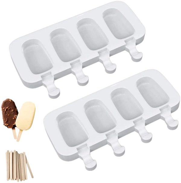 Popsicle Molds Set of 2, Ice Pop Molds Silicone 4 Cavities Ice Cream Mold Oval Cake Pop Mold with 50 Wooden Sticks for DIY Popsicle, Clear Hot on Sale